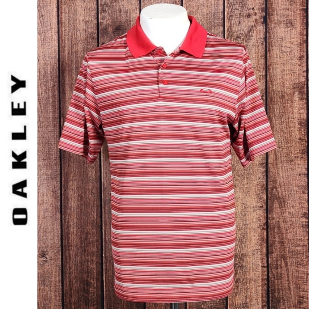 NWOT Mens Red Black and Gray Striped Polo Shirt